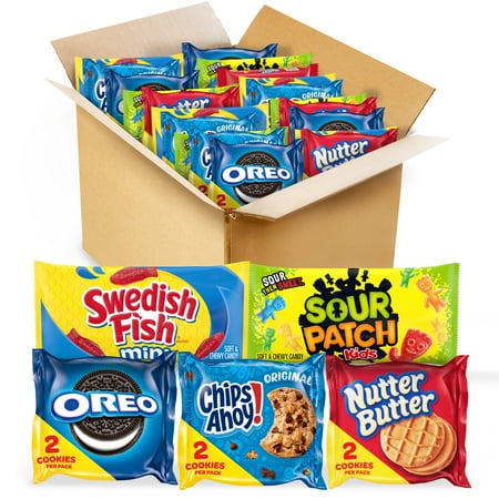 OREO  CHIPS AHOY!   best by : 17/ MAR / 2025 . Nutter Butter  SOUR PATCH KIDS & SWEDISH FISH Halloween Candy & Cookie Variety Pack  40 Snack Packs
