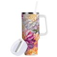 thumbnail image 2 of 30 oz Stainless Steel Tumbler Vacuum Insulated Leak Proof Stainless Steel Coffee Cup Water Bottles Pink Chrysanthemum, 2 of 9