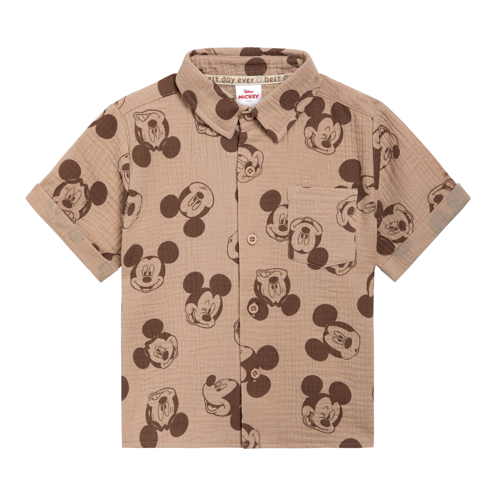 Disney Mickey Mouse Cotton Gauze Button Down Shirt, T-Shirt and Shorts 3 Piece Outfit Set Infant to Little Kid