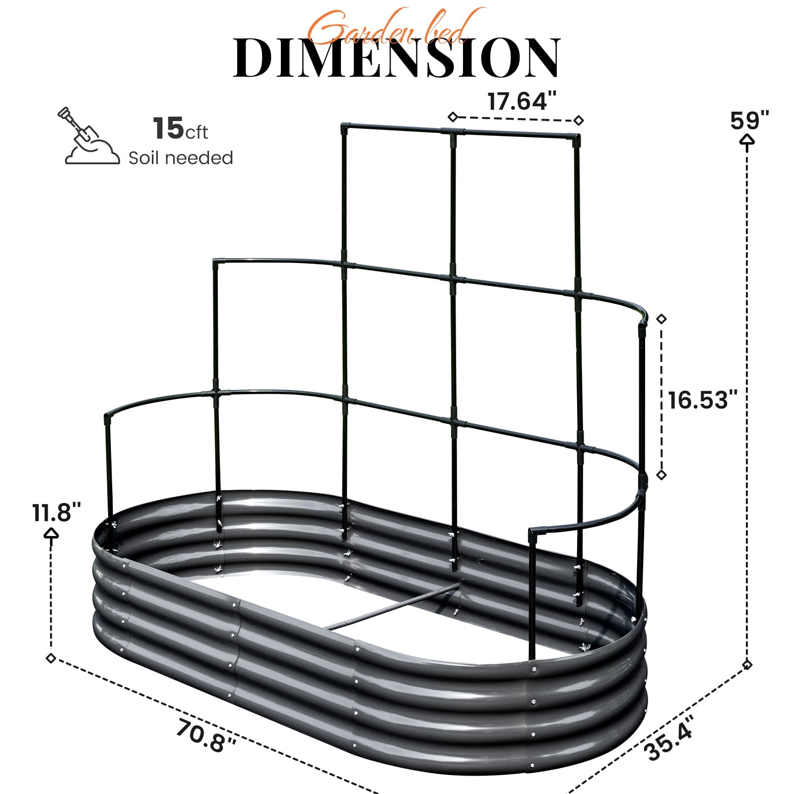 KING BIRD 6x3x1 ft Raised Garden Bed with Wall Trellis Galvanized Steel Metal Planter Garden Box Outdoor for Gardening Climbing Vegetables Flowers Dark Gray