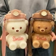thumbnail image 4 of Botella de agua portátil con diseño de oso Kawaii para niños, con pajita y asa de transporte, correa de hombro ajustable para viajes al aire libre., 4 of 11