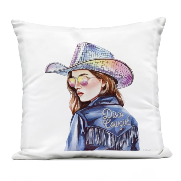 Stupell Industries Disco Cowgirl in Blue Design by Amanda Greenwood Outdoor Printed Pillow