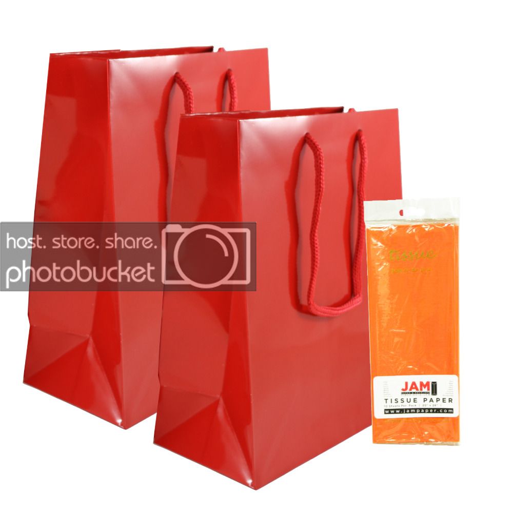 JAM Gift Bag Assortment, 2 Red Bags & Orange Tissue Paper, 3/Pack
