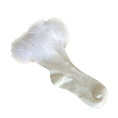

Women Winter Ribbed Cotton Calf Socks Harajuku Japanese Style Kawaii Sweet Furry Fluffy Feather Lolita Mid Tube Stocking