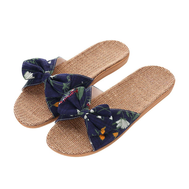 Beach Slippers Women Slippers Home Shoes Big Flowers Bow-Knot Flat Sandals  Female Lightweight Flax Slippers Slides (Color : Blue, Shoe Size : 8  (39-40)) : : Clothing, Shoes & Accessories
