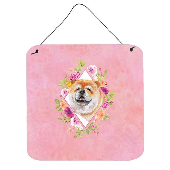 Carolines Treasures CK4132DS66 Chow Chow Design2 Pink Flowers Wall or Door Hanging Prints 6x6 multicolor