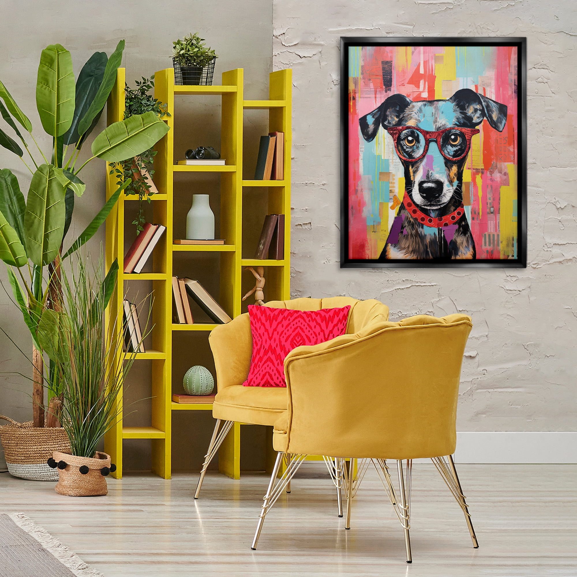 Stupell Industries Quirky Spectacle Dog Animals Painting Black Floater Framed Canvas Art Print Wall Art, 25 x 31