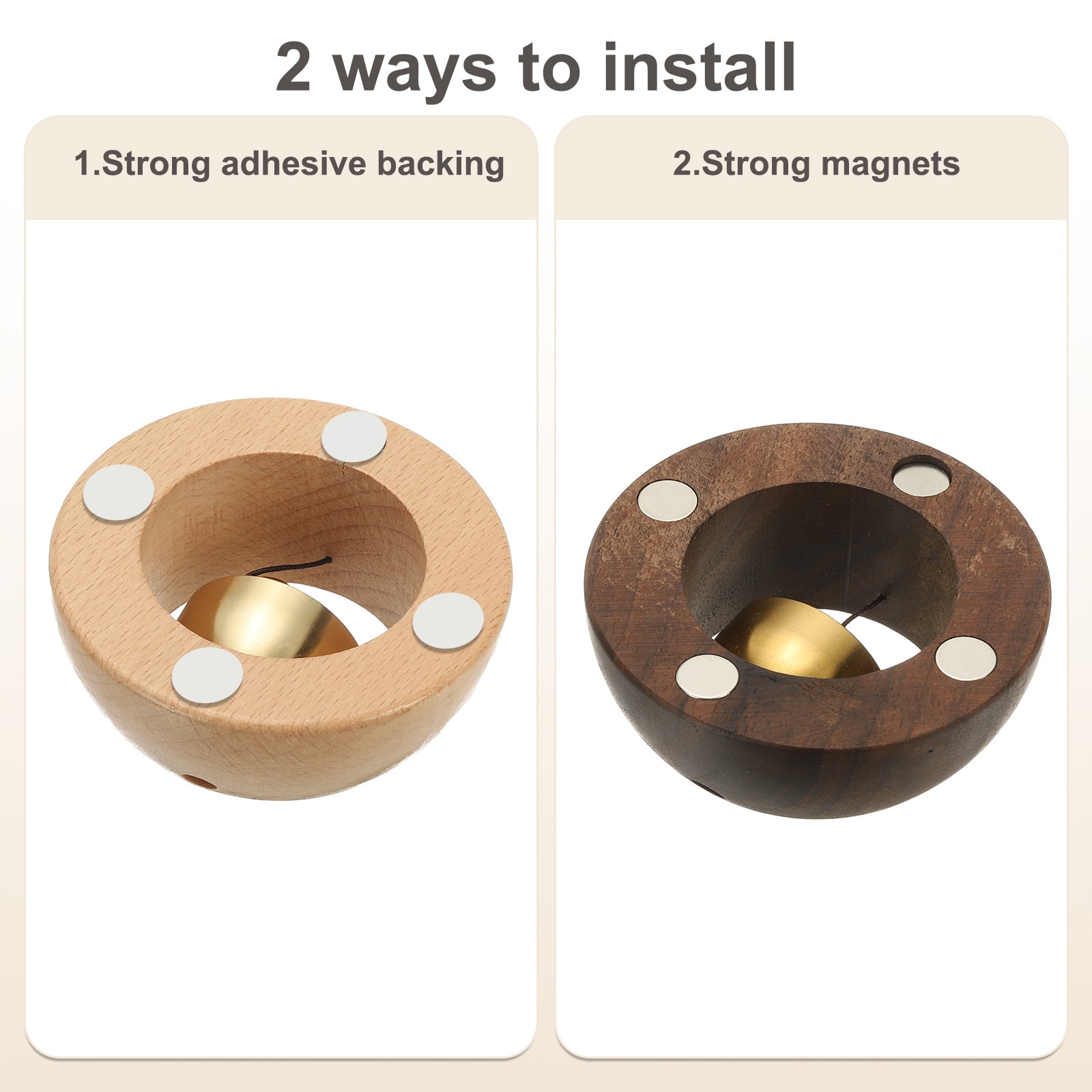 2 Set Shopkeepers Bell, Wood Door Chime Hanging Door Bell Self-adhesive Hanging Jingle Bells for Door Opening Business When Entering Refrigerator Car, Round