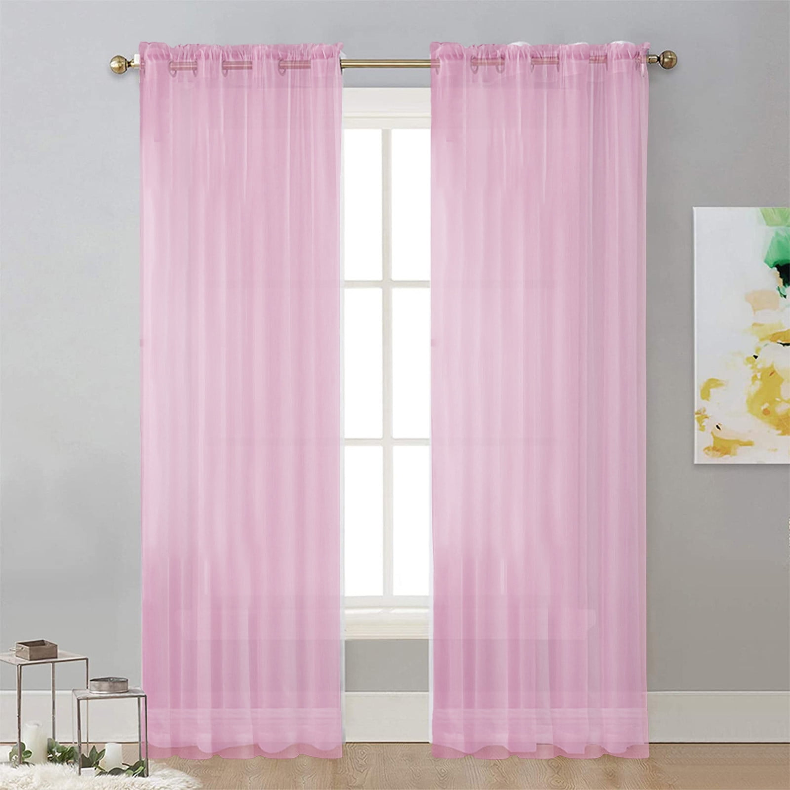 Basic Rod Pocket Sheer Voile Window Curtain Panels, Single-Panel, Kitchen Bedroom Children Living Room Yard (Pink)