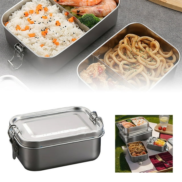 Stainless Steel Double Layer Lunch Compartment Lunch Student Square Outdoor Style Fresh Keeping Pantry Organization And Storage Storage Trays for Organizing Glass Storage Divided Food Storage