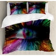 thumbnail image 1 of Eye Queen Size Duvet Cover Set, Abstract and Vibrant Colored Shape with Optical Illusion Effect Psychedelic Inspiration, Decorative 3 Piece Bedding Set with 2 Pillow Shams, Multicolor, by Ambesonne, 1 of 3