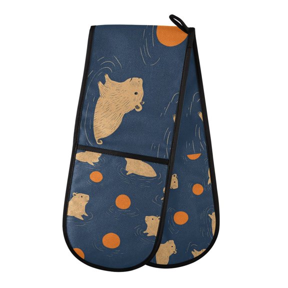 Yayeee Double Oven Mitt Kitchen Heat Resistant Baking 35" x7" Quilted Glove, Blue Capybaras