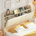 thumbnail image 4 of Queen Size Floating Bed Frame with Storage Headboard, Modern Upholstered Platform Bed with Touch Sensor Night Light and USB Charger, Beige, 4 of 6