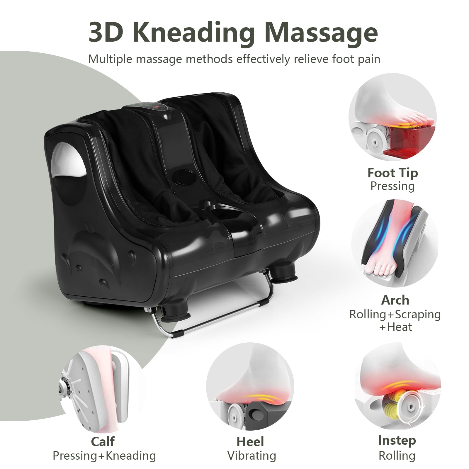 Costway Leg Massager Shiatsu Kneading Rolling Vibration Heating Foot Calf Black