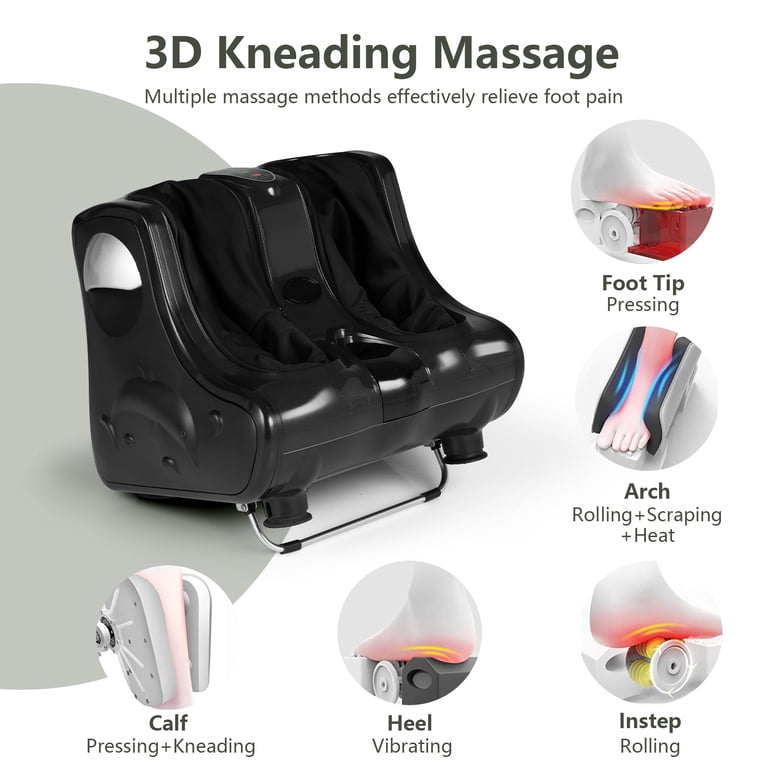 costway shiatsu kneading rolling vibration heating foot calf leg massager Foot and Calf Massager with Heat Shiatsu Deep Kneading Rolling Smart Electric Leg Massager-Black