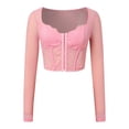 thumbnail image 5 of Corset Top Going Out Outfits for Women Women's Long Sleeve Lace Mesh Crop Top Sexy Corset Slim Fit Square Neck Solid Color Top, 5 of 9