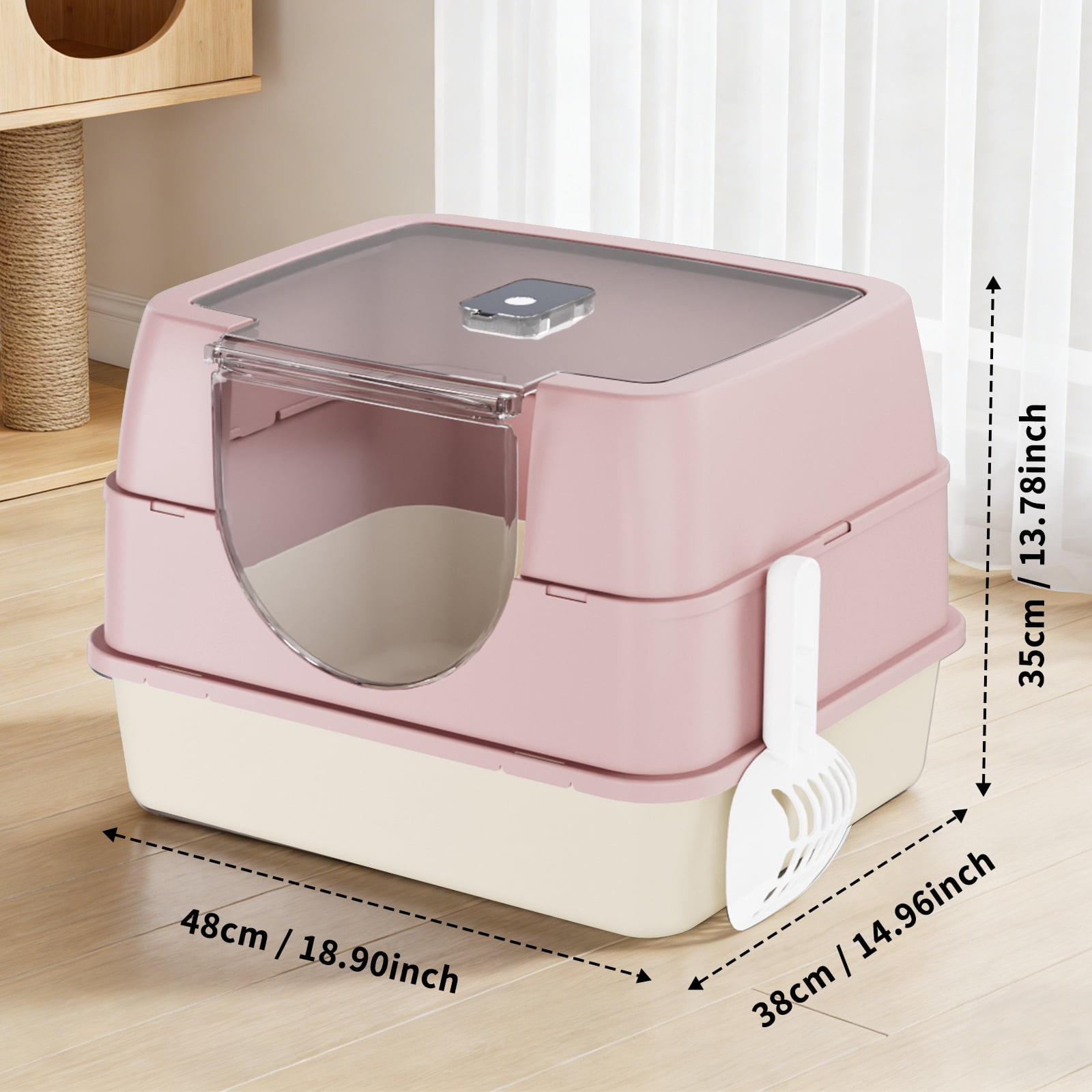 Enclosed Cat Litter Box with Scoop, Side Entry Cat Litterbox for Kitty & Multi-Cat, Anti-Leakage, Non-Sticky (Pink)