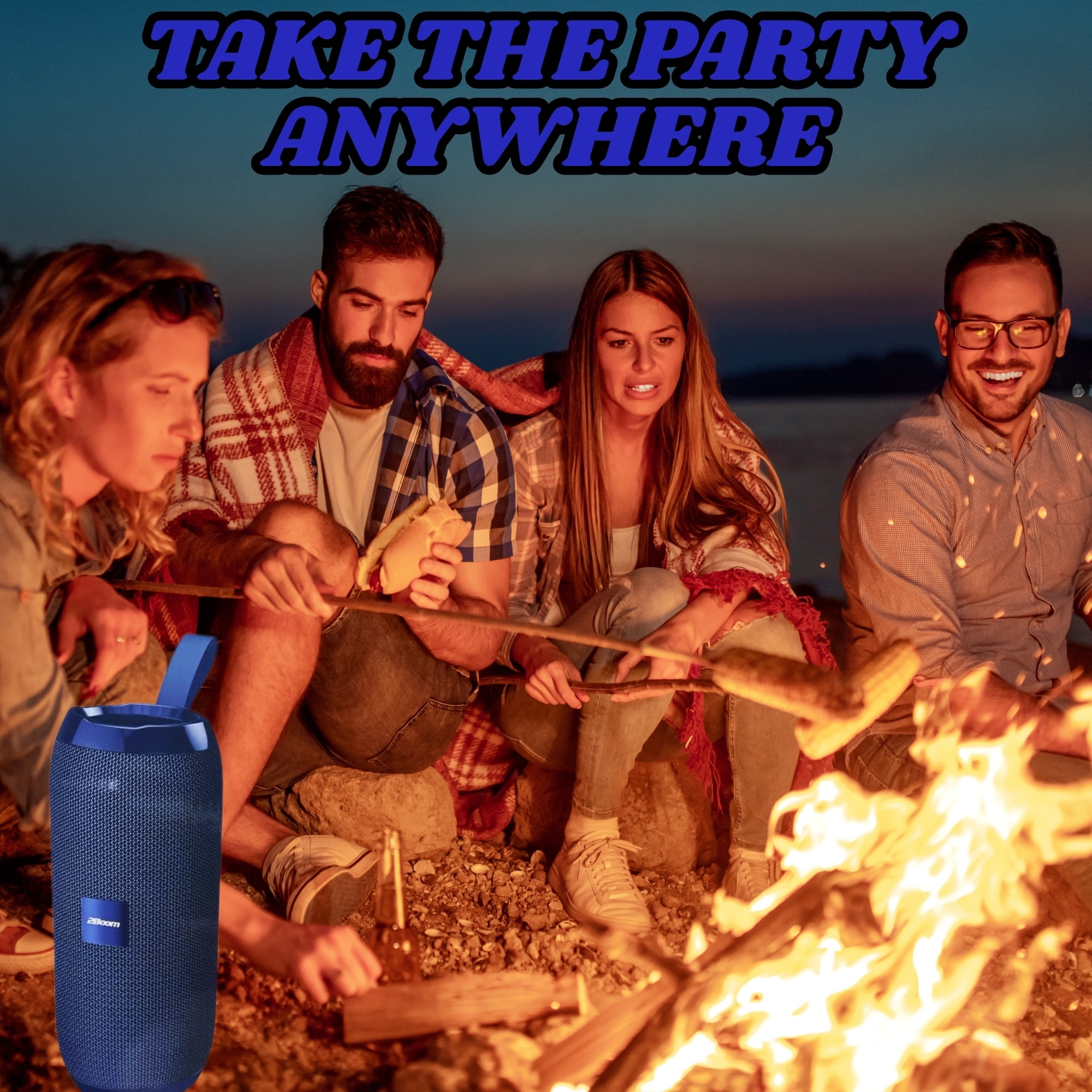 2Boom Jammin' Wireless Portable Speaker Blue, Deep Bass, Long Battery, Lightweight, Travel-Friendly, Easy Carry Strap 1Ct with Snoep in Beperkte Oplage