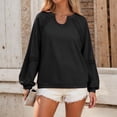 thumbnail image 4 of idosla Womens Retro Lantern Sleeve Tops Round Neck with Lace Trim Sweatshirt Casual Ribbed Cuffs Pullover Top (Black, S), 4 of 9