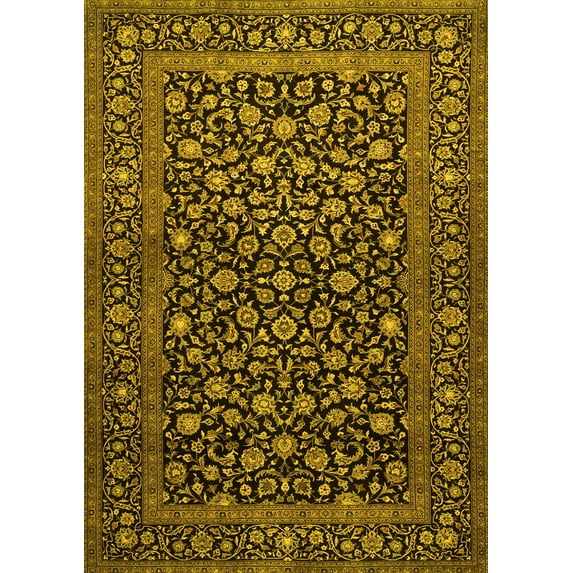Ahgly Company Machine Washable Indoor Rectangle Persian Yellow Traditional Area Rugs, 6' x 9'