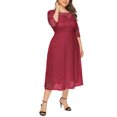 thumbnail image 5 of Eternatastic Womens Scooped Neckline Floral lace Top Plus Size Cocktail Party Midi Dress 3XL Red, 5 of 6