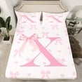 thumbnail image 2 of Pink Bow Bed Sheet Queen Set,Initial Letter X Chic Romantic Sheets Sets Bedroom Decor,Princess Style Bowknot Love Hearts Girly Fairy Bedding Set with Flat,Fitted Sheet,2 Pillow Cases, 2 of 6