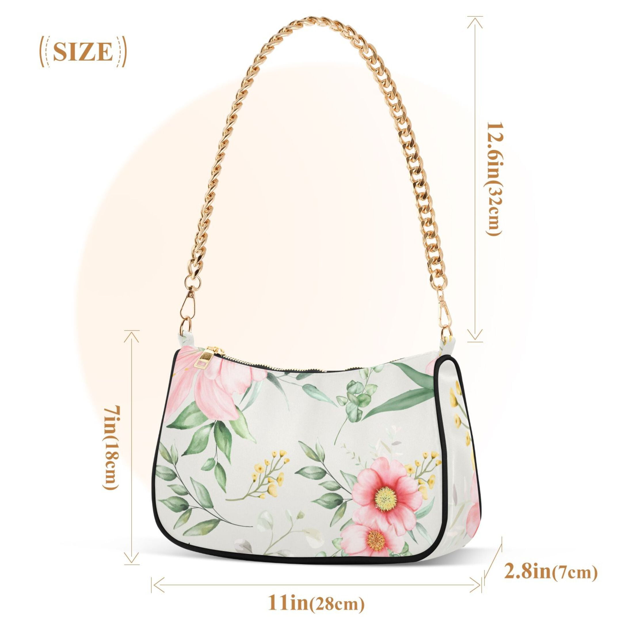 Flower Pattern Print Womens Chain Shoulder Bag Tote Handbag Clutch Hobo Purse with Zipper for Travel Casual