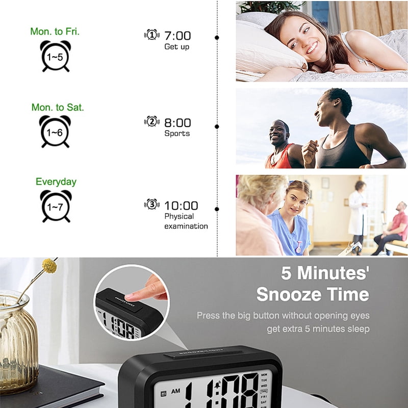 English Talking Clock Speaking Time and Temperature Digital Bedroom Snooze Alarm Clock with Thermometer for Kid Children Wake Up