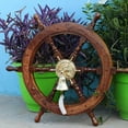 thumbnail image 3 of Nagina International Nautical Premium White Wooden Hub Ship Wheel | Aluminum Polished Bell | Pirate Decor Gift (48 Inches), 3 of 3