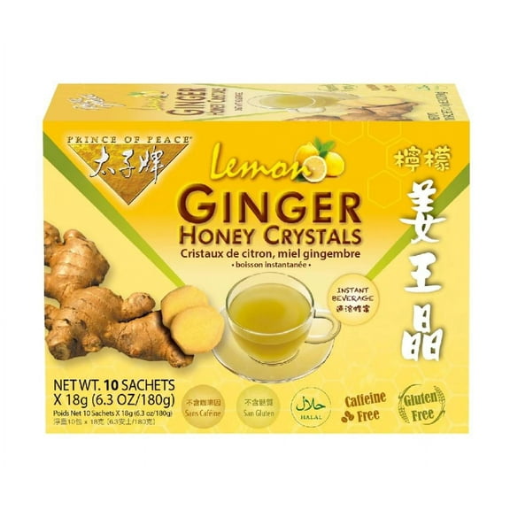 Prince of Peace Instant Natural Lemon Ginger Honey Crystals, 10 Sachets – Instant Hot or Cold Beverage – Easy to Brew