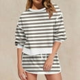 thumbnail image 3 of Bloomae 2 Piece Striped Sets for Women Casual Tracksuit Long Sleeve Crew Neck Pullover Sweatshirt Drawstring Elastic Waist Skirted Skorts Matching Set Lounge Wear Sweat Suit Coffee M, 3 of 7