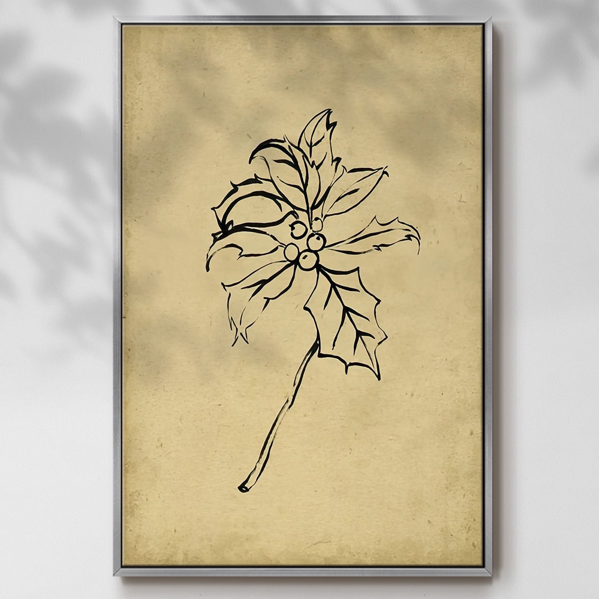 Holly Branch II - Framed Gallery Wrapped Holiday Canvas - 25 x 37 - Silver Frame