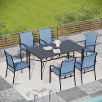Sophia & William 7-Piece Patio Dining Set Outdoor 67" Metal Dining Table Set with 6 Blue Textilene Chairs