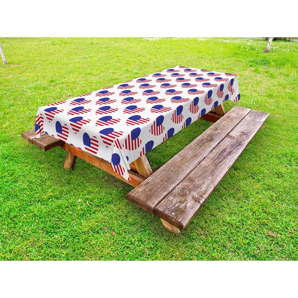 4th of July Outdoor Tablecloth, Pattern with American Flags in the