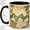 Black, variant on Stained Glass Hen Coffee Mug, Chicken Hen Mug, Morning Tea Cup for Home, Two Farm Birds with Daisy Flowers and Yellow Rays, Retro Cottage Art, Country Kitchen Accent, Poultry Lover