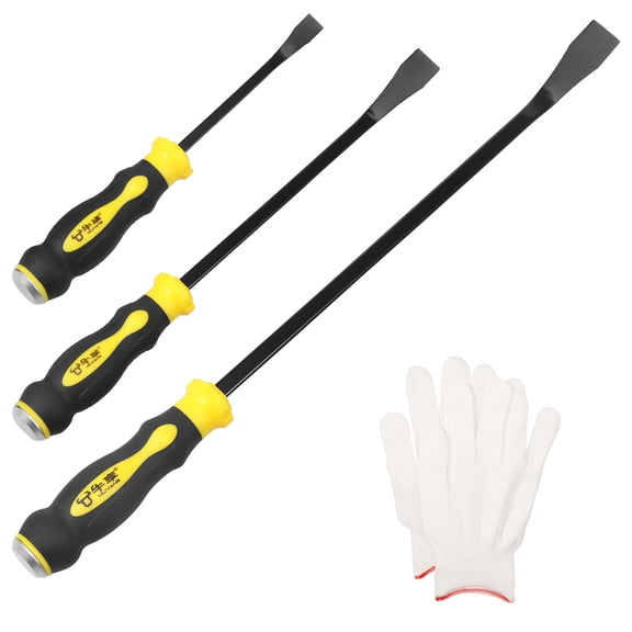 3Pcs Pry Bar Set 8" 12" 18" Angled Tip Heavy Duty Crowbar with Metal Strike Cap Non Slip Rubber Handle for Demolition Work