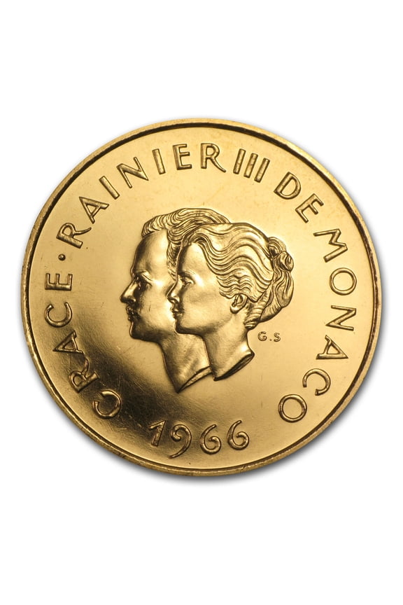 1966 Monaco Gold 200 Francs Wedding Anniversary BU