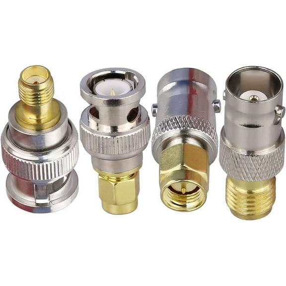4 Piece BNC Male & BNC Female to SMA Male & SMA Female RF Connector Coaxial Adapter Kit for SDR, Handheld Radios, Scanners, Walkie Talkies