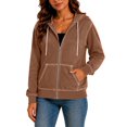 thumbnail image 6 of Women Full Zip Contrast Stitch Hooded Jacket Long Sleeve Hoodie with Pocket for Daily Casual Outdoor Size XL, 6 of 8
