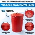thumbnail image 3 of Plexon Metal Trash Can with Lid 13 Gallon, Decorative Outdoor Trash Can Heavy Duty Galvanized Metal Bucket with Lid for Garage Workshop Storage Farmhouse, Red, 3 of 9