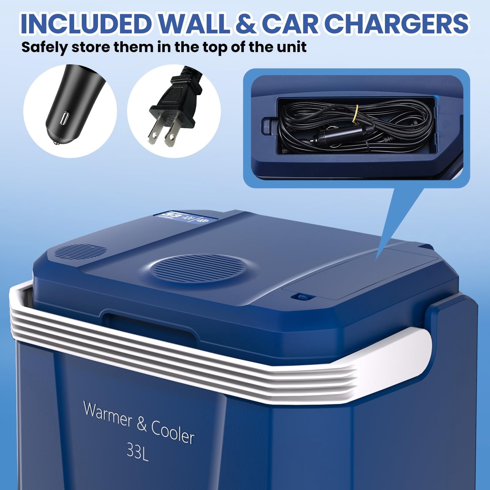 QinaQin 35 Quart (33 L) Electric Cooler & Warmer, Portable Car Refrigerator with Automatic Locking Handle, 12V Car Freezer for Vehicle with 110V AC Home Power Cord, Plug in Coolers