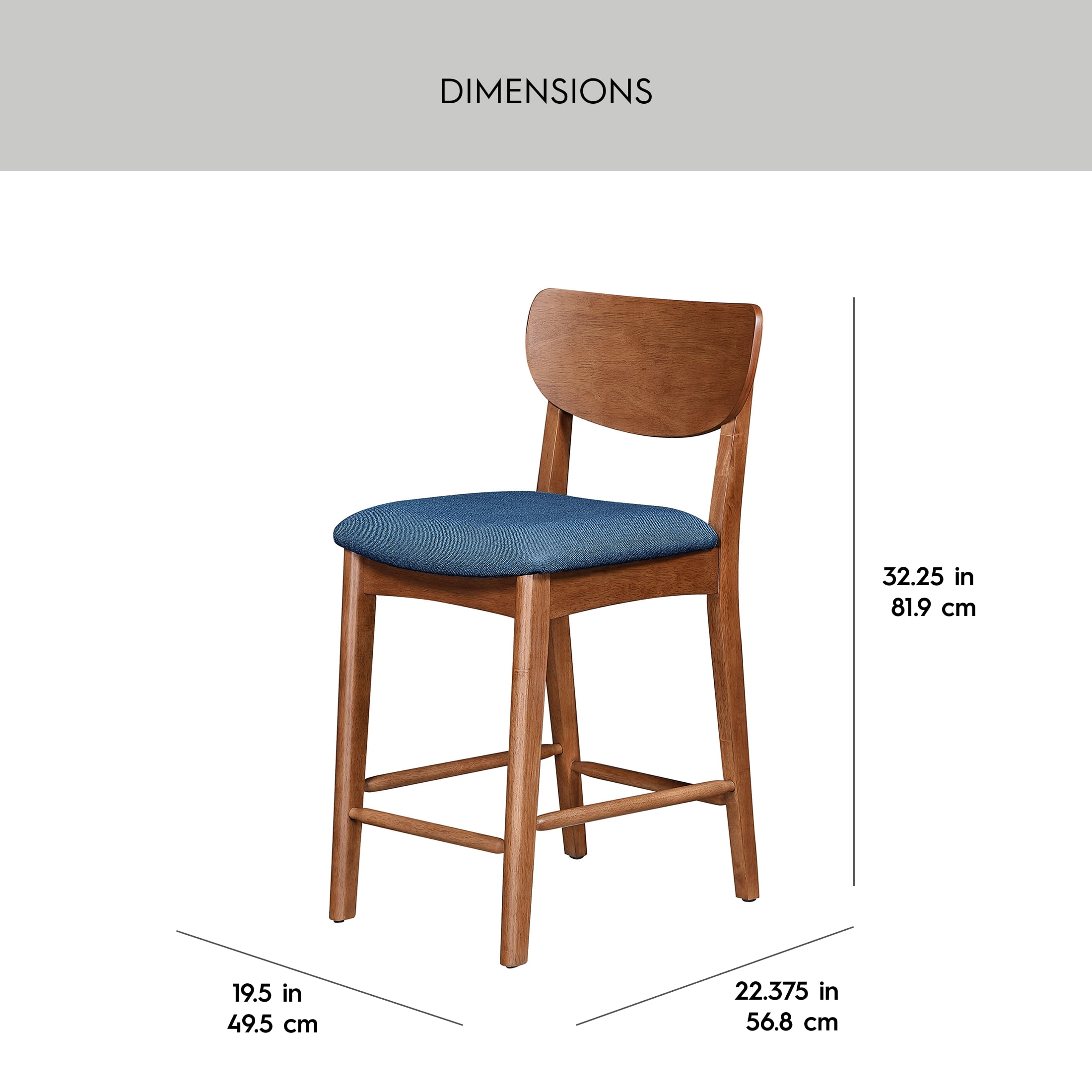 Better Homes & Gardens Greyson Counter-Height Stools, Blue Fabric Seat, Set of 2