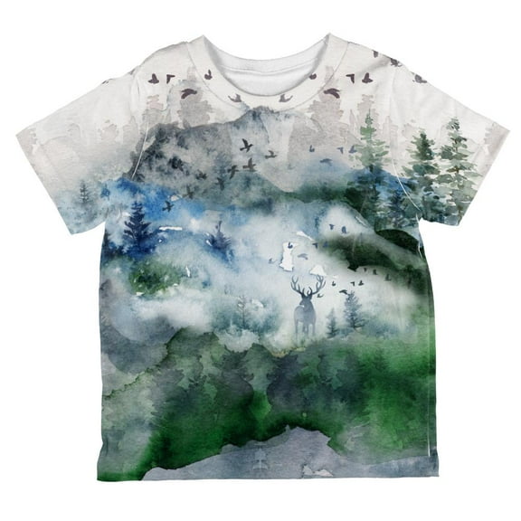 Watercolor Deer in the Mist All Over Toddler T Shirt Multi 2T