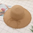 thumbnail image 3 of COCOpeaunt Fashion Women Summer Sun Hat Beach Panama Straw Cap Big Brim Black White Bow Ribbon Temperament Flat UV Cut Lady Sunshine Hat, 3 of 5