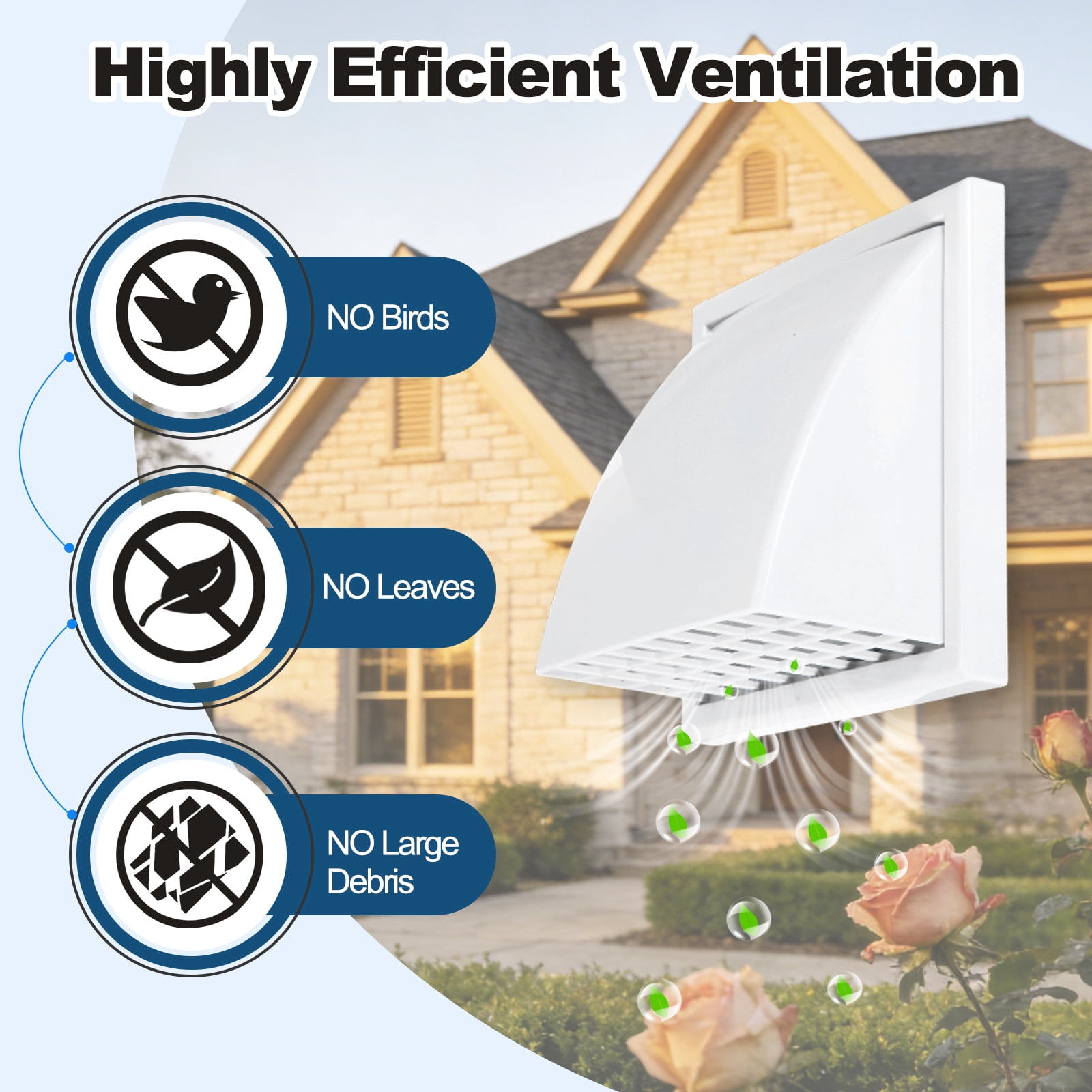 Uxcell Dryer Vent Cover  (6" OD)  - Exterior Wall Air Vent Covers ABS Plastic Weatherproof Protection Hood with Backdraft Damper for Kitchen/Bathroom/Garage/Outdoor, White