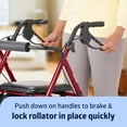 thumbnail image 3 of Medline Superlight Folding Aluminum Mobility Rollator Walker, Red, 250 lb. Weight Capacity, 6" Wheels, Adjustable Arms and Seat, Foldable Rolling Walker for Seniors, 3 of 6