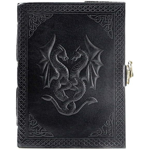 Handmade Leather Double Dragon Journal/Writing Notebook Diary/Bound Daily Notepad for Men & Women Unlined Paper Medium, Writing pad for Artist, Sketch