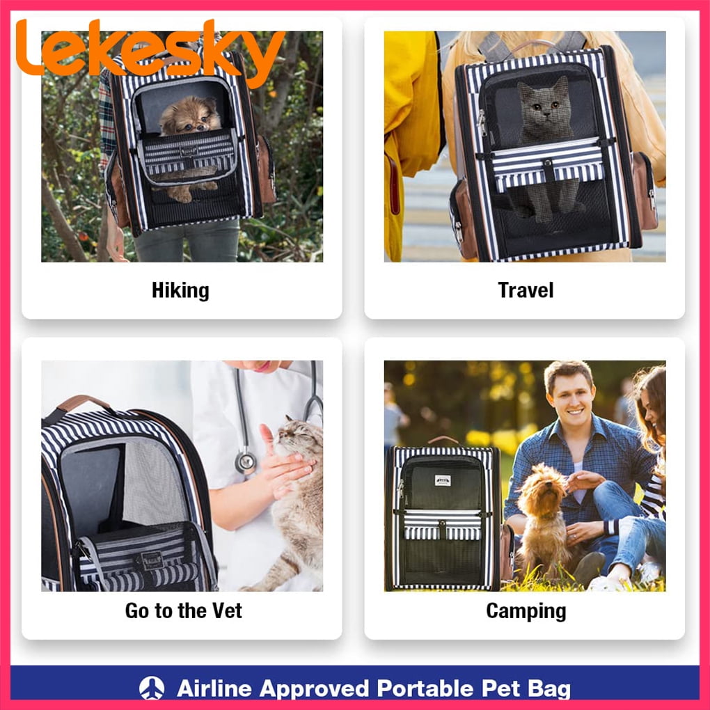 Extra Large Cat Backpack Carrier Expandable Pet Carrier Backpack for Small Dogs Medium Cats Fit Up to 18 Lbs, Dog Backpack Carrier, Foldable Puppy Backpack Carrier for Travel, Hiking,Striped
