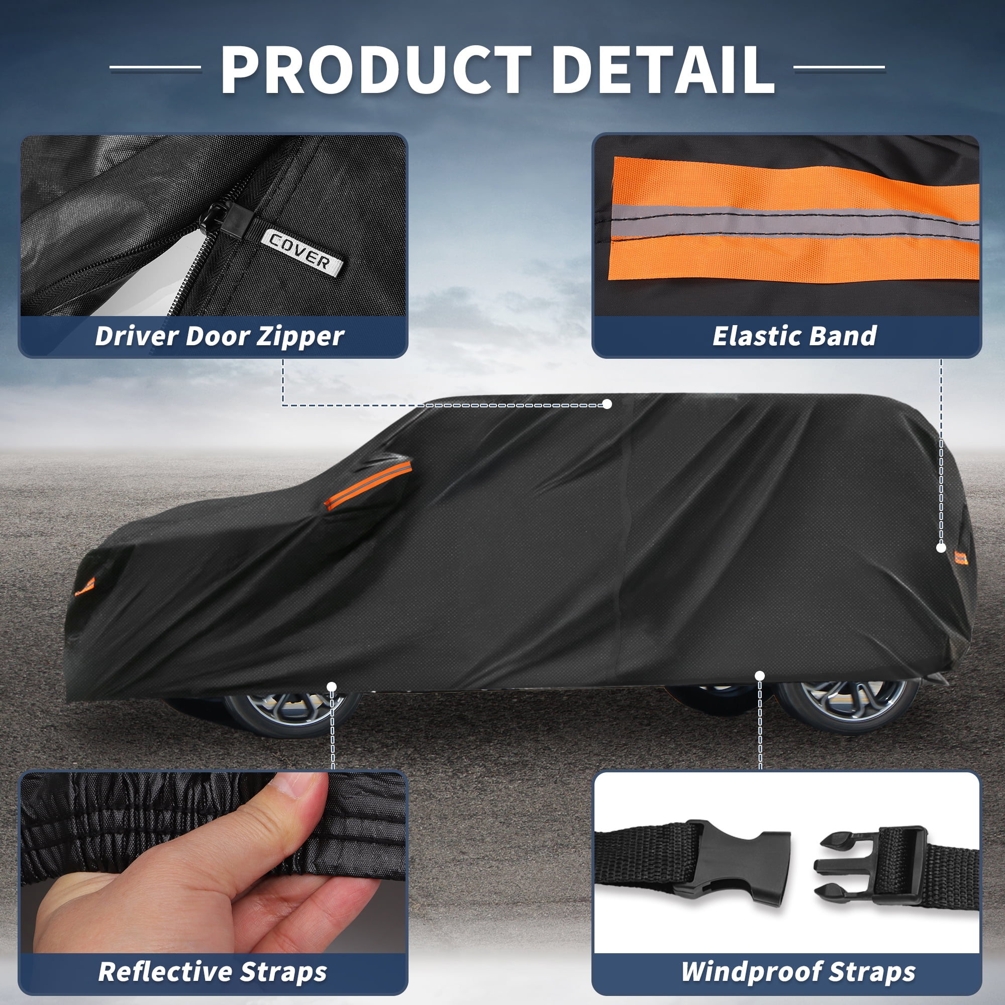 Unique Bargains Full Car Cover Black for Kia Soul Aluminum Film 167"x71"x57"