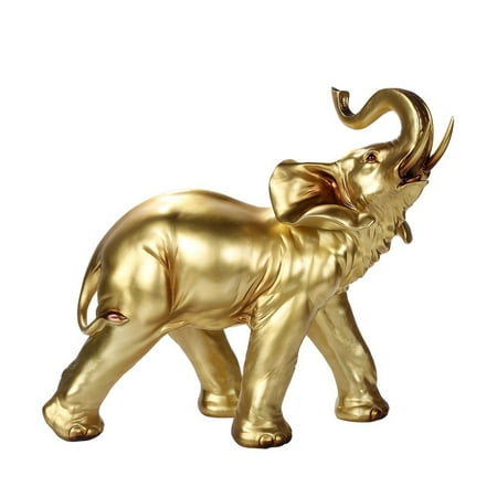 Fertility Figurine Feng Shui Golden Lucky Elephant Figurine For Protection Fortune Wisdom and Fertility Auspicious Decor 14H ()